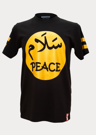 Peace Round Neck Black T-shirt | Gold - ImanHood Clothing LTD