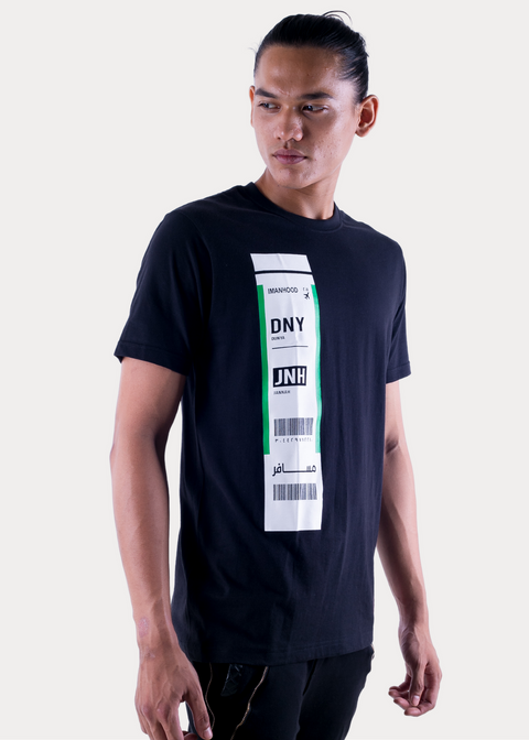 Ticket Round Neck  T-shirt | Black - ImanHood Clothing LTD