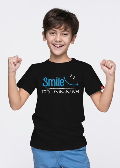 Smile It's Sunnah Kids T-shirt |  Black - ImanHood Clothing LTD